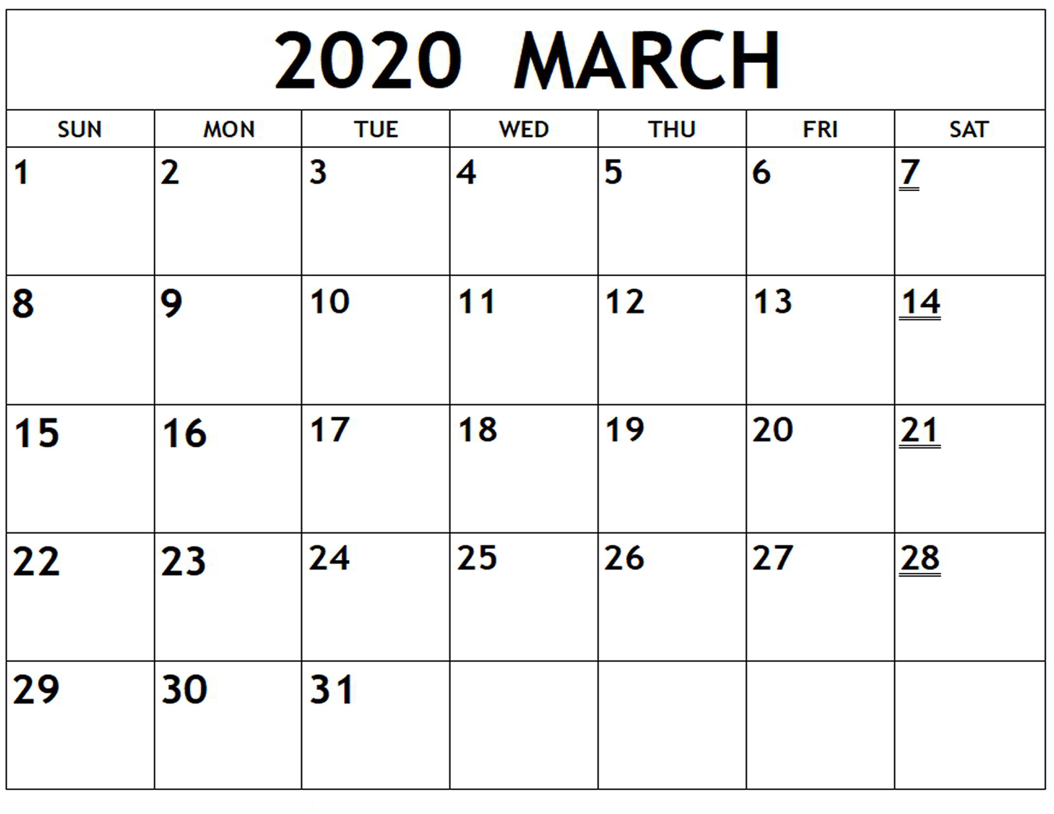 2020-March-Calendar